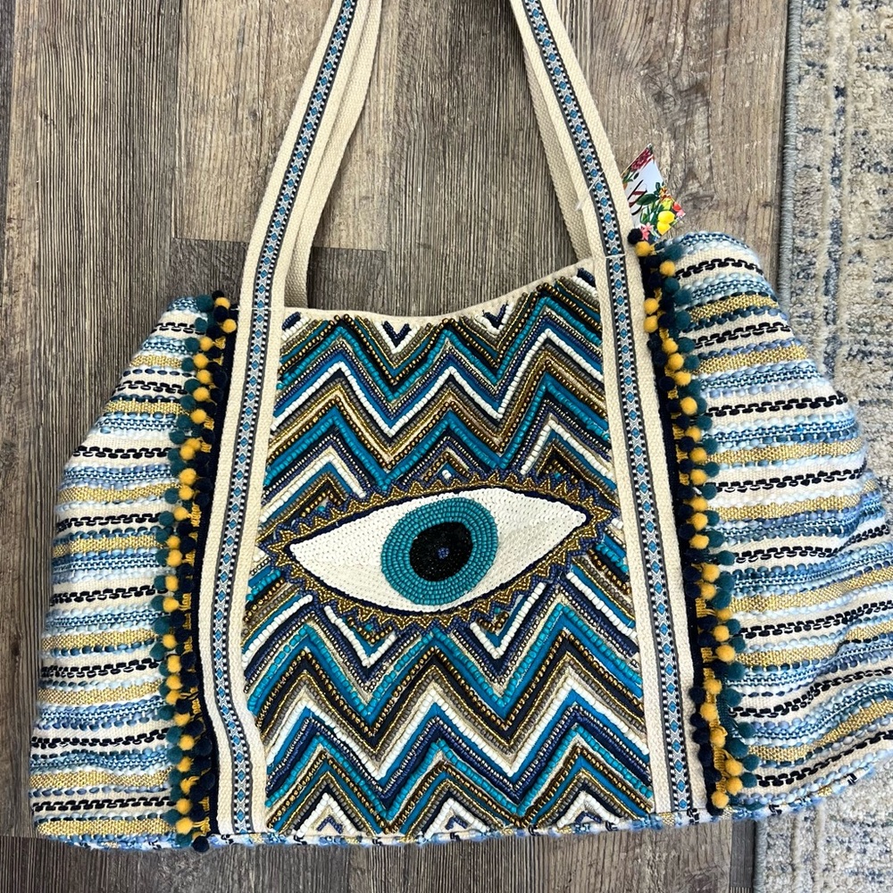 Evil eye hand beaded bag